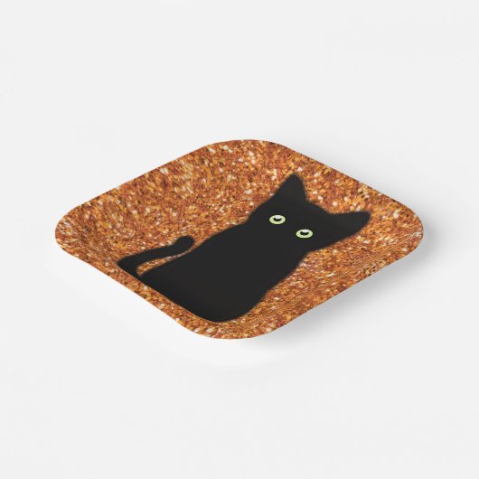 Schwarze Katze, niedliches Kätzchen, glitzernder o Pappteller (Gewinkelt)