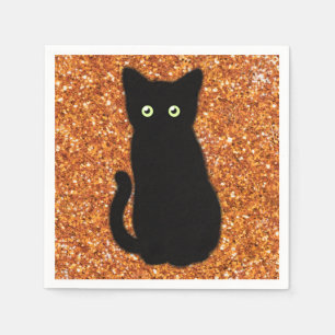 Schwarze Katze, niedliches Kätzchen, glitzernder o Serviette