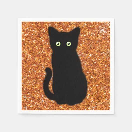 Schwarze Katze, niedliches Kätzchen, glitzernder o Serviette (Vorderseite)