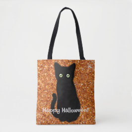 Schwarze Katze, niedliches Kätzchen, glitzernder o Tasche