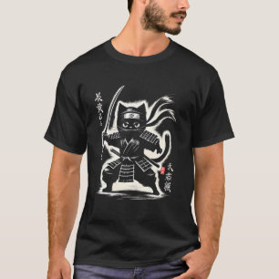 Schwarze Katze Ninja Japanischer Samurai Japan Kri T-Shirt