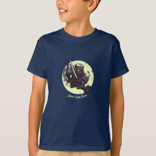Schwarze Katze Ninja Katana Schwerter Fliegender K T-Shirt
