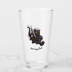 Schwarze Katze Ninja Katana Schwerter Flying Kick Glas