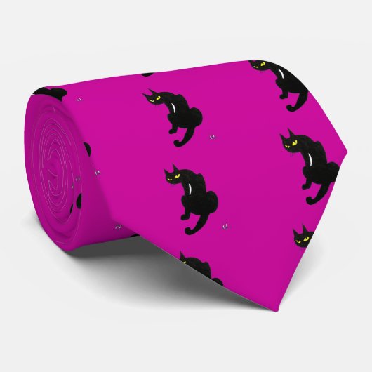 SCHWARZE KATZE NINJA Pink Fuchsia Schwarz Zeichnen Krawatte (Gerollt)