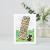 Schwarze Katze Noir Chat Schiefer Turm von Pisa Postkarte (Stehend Vorderseite)