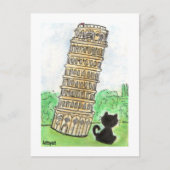 Schwarze Katze Noir Chat Schiefer Turm von Pisa Postkarte (Vorderseite)