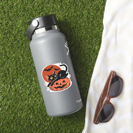 Schwarze Katze, nostalgischer Halloween-klassische Aufkleber (HydroFlask Insitu)