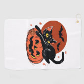 Schwarze Katze, nostalgischer Halloween-klassische Golfhandtuch (Horizontal)