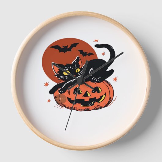Schwarze Katze, nostalgischer Halloween-klassische Uhr (Vorderseite)