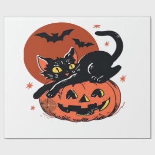 Schwarze Katze, Nostalgisches Halloween-Klassiker Geschenkpapier