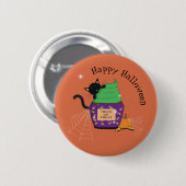 Schwarze Katze Orange Halloween-Taste Button (Vorne & Hinten)