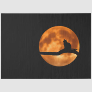 Schwarze Katze Orange Mond Seidenpapier