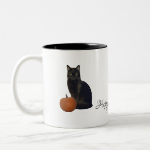 Schwarze Katze Orange Pumpkins glückliches Hallow Zweifarbige Tasse