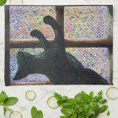 Schwarze Katze, Originalgemälde, schwarze Katze Geschirrtuch (Gefaltet)