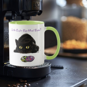 Schwarze Katze Ostereier Jagd Feiertag Gelb Tasse