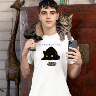 Schwarze Katze Ostern Eier Jagd Feiertag Gelb T-Shirt