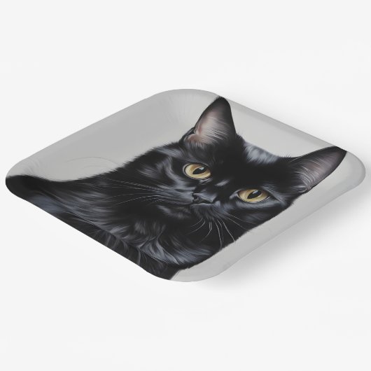 Schwarze Katze Pappteller (Gewinkelt)