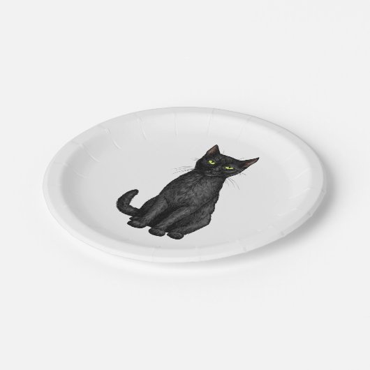 Schwarze Katze Pappteller (Schrägansicht)
