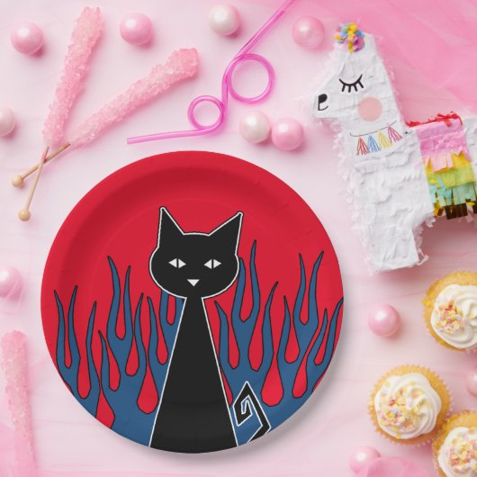 Schwarze Katze Pappteller (Party)