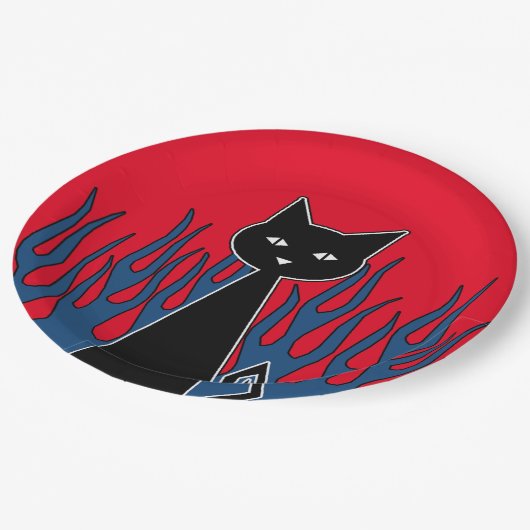 Schwarze Katze Pappteller (Schrägansicht)