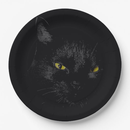 Schwarze Katze Pappteller (Vorderseite)