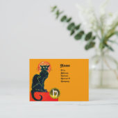 SCHWARZE KATZE PARTY MONOGRAMM VISITENKARTE (Stehend Vorderseite)