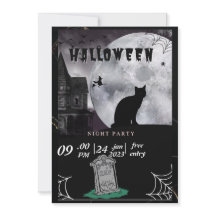 Schwarze Katze Pastel Halloween Hexen Party Invit