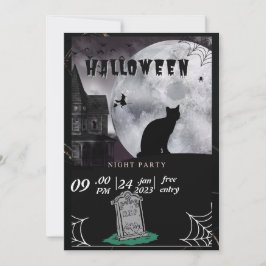 Schwarze Katze Pastel Halloween Hexen Party Invit Feiertagskarte