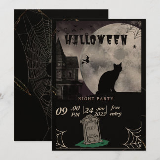 Schwarze Katze Pastel Halloween Hexen Party Invit Feiertagskarte