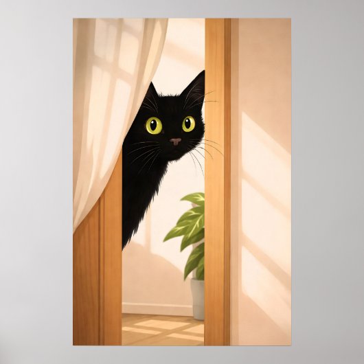 Schwarze Katze Peek Poster, minimalistisches Tier Poster (Vorne)