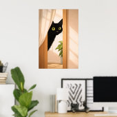 Schwarze Katze Peek Poster, minimalistisches Tier Poster (Heimbüro)
