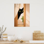 Schwarze Katze Peek Poster, minimalistisches Tier Poster (Küche)