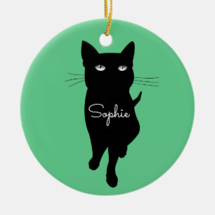 Schwarze Katze personalisierter Namensgeschenk Keramik Ornament