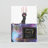 Schwarze Katze Pfote drucken - Farbe auswählen Einladung (Stehend Vorderseite)