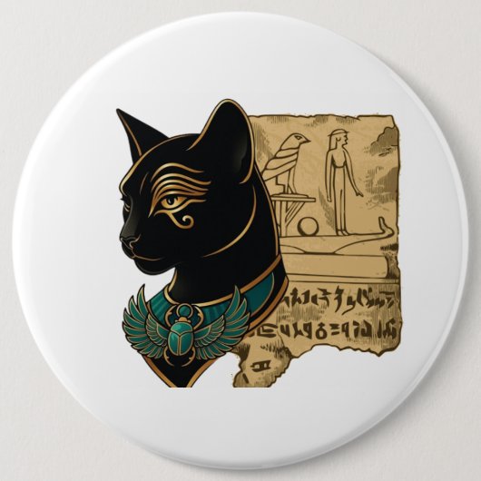 Schwarze Katze Pharao Design Button (Vorderseite)