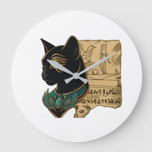 Schwarze Katze Pharao Design Große Wanduhr