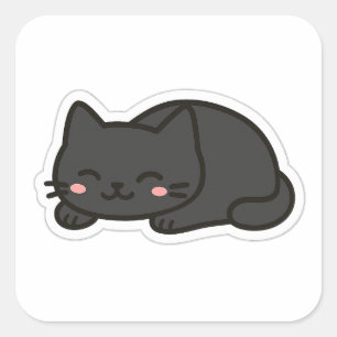 Schwarze Katze PNG-Aufkleber – süße Kawaii-Katzen- Quadratischer Aufkleber