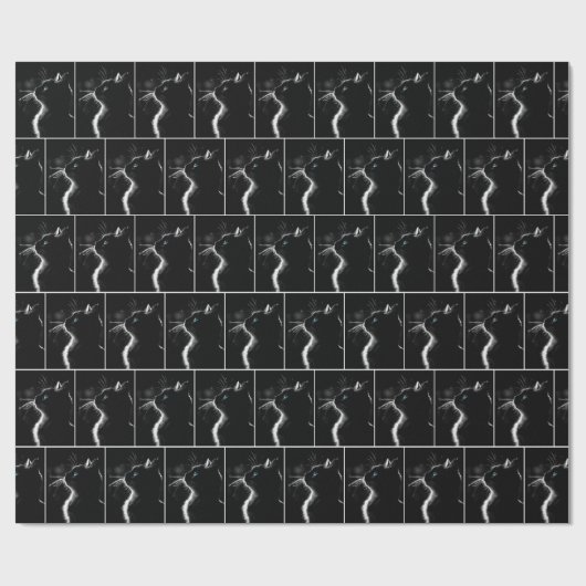 Schwarze Katze Portrait mit blauem Auge Geschenkpapier (Flach)