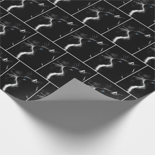 Schwarze Katze Portrait mit blauem Auge Geschenkpapier (Ecke)