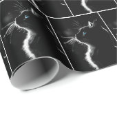 Schwarze Katze Portrait mit blauem Auge Geschenkpapier (Rolleneckpunkt)