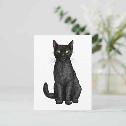 Schwarze Katze Postkarte (Stehend Vorderseite)