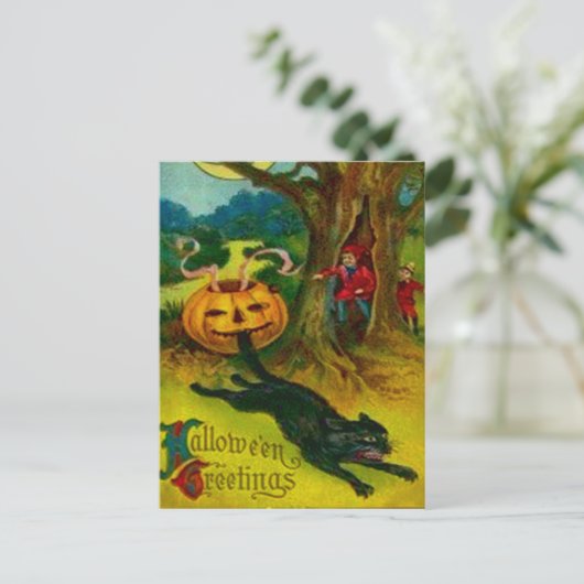 Schwarze Katze Postkarte (Stehend Vorderseite)