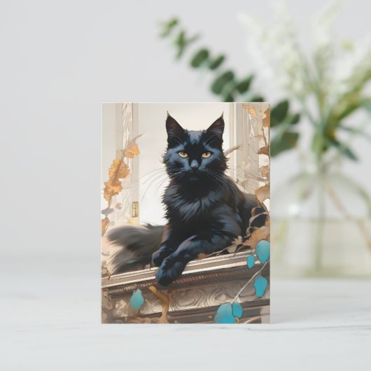 Schwarze Katze Postkarte (Stehend Vorderseite)