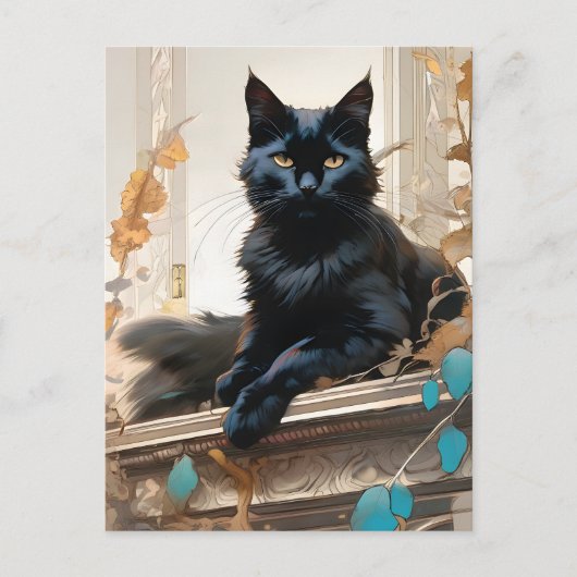 Schwarze Katze Postkarte (Vorderseite)