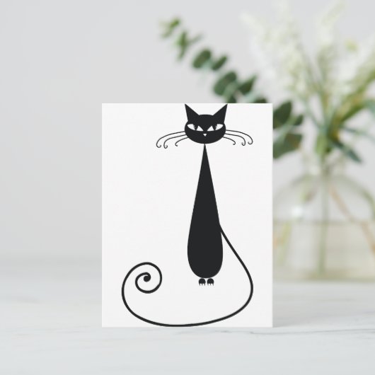 Schwarze Katze Postkarte (Stehend Vorderseite)