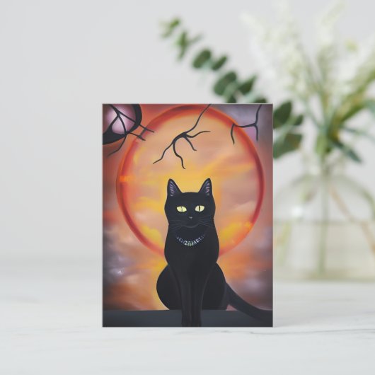 Schwarze Katze Postkarte (Stehend Vorderseite)