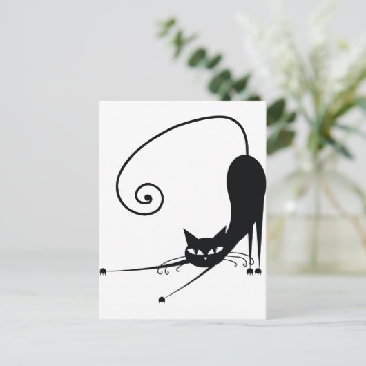 Schwarze Katze Postkarte (Stehend Vorderseite)