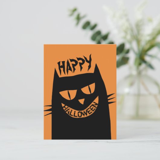 Schwarze Katze Postkarte (Stehend Vorderseite)