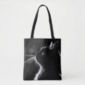 Schwarze Katze-Protrait mit blauem Auge Tasche (Vorderseite)