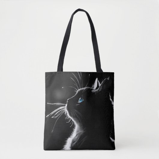 Schwarze Katze-Protrait mit blauem Auge Tasche (Vorderseite)